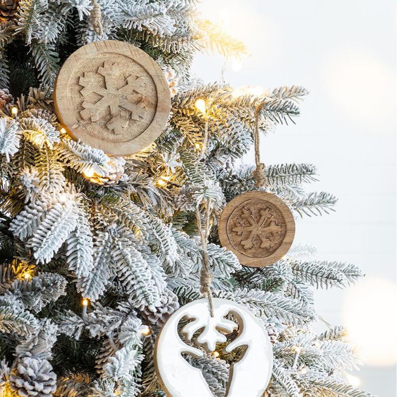 Wooden Snowflake Christmas Tree Ornaments, Set of 12 Holiday Tree Decorations, Multicolor