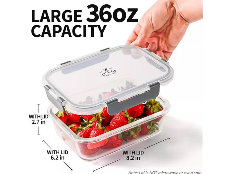 Zulay Kitchen 5-Piece Borosilicate Glass Clear Food Storage Containers