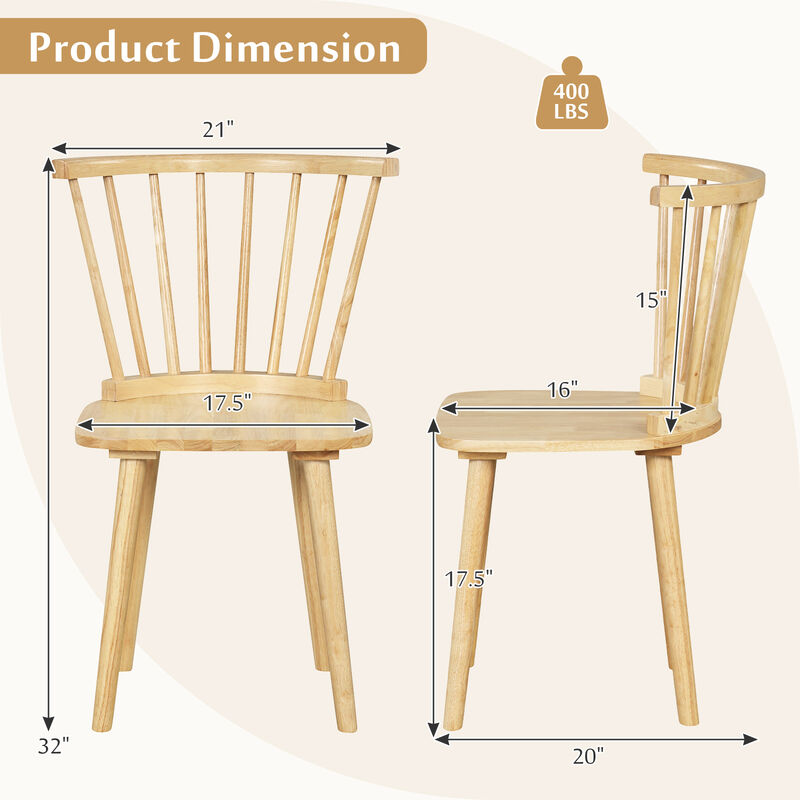 Windsor Dining Chairs Set of 2 Rubber Wood Kitchen Chairs with Spindle Back