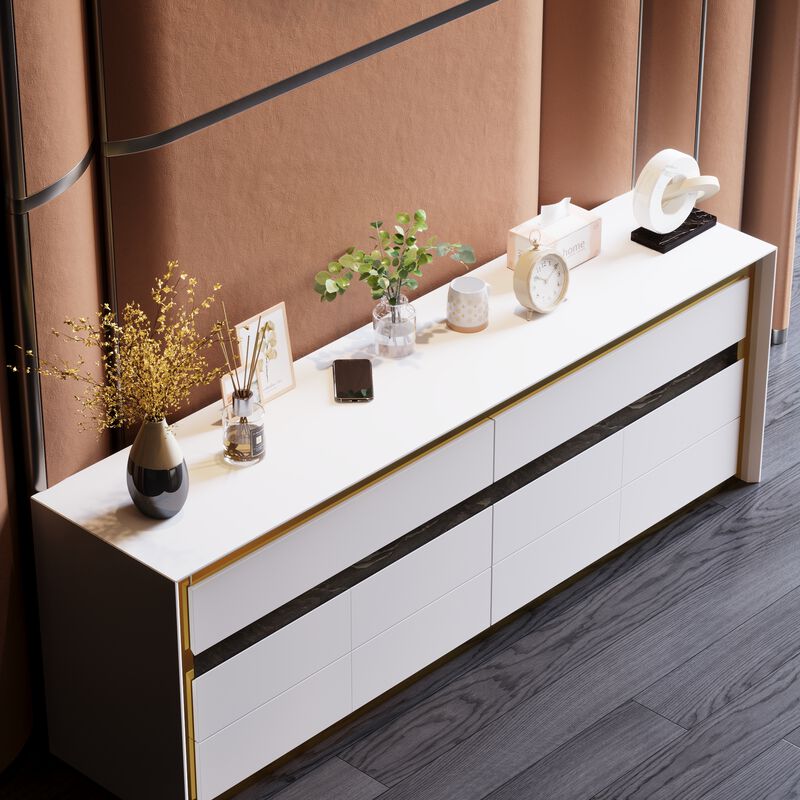 FUFU&GAGA 68.9" Modern Dresser with 6 Drawers,  (68.9" W x 15.7" D x 23.6"H), White