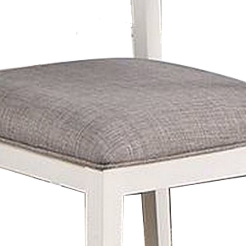 Kya 21 Inch 2 Tone Dining Chair, Ladder Back, Gray Seat, Set of 2, White-Benzara