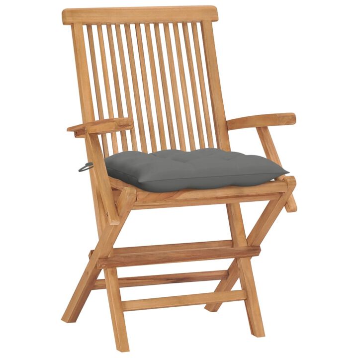 vidaXL Garden Chairs with Gray Cushions 4 pcs Solid Teak Wood