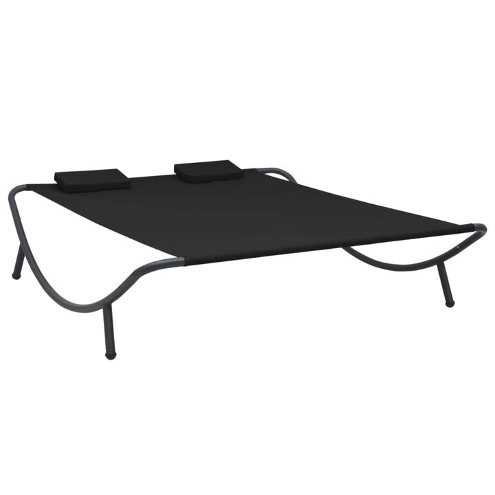 vidaXL Patio Lounge Bed - Weather-Resistant Oxford Fabric, Powder-Coated Steel Frame, Size 78.7" x 68.1" x 17.7", with Two Comfortable Pillows, Easy Cleaning, Ideal for Outdoor Use, Black