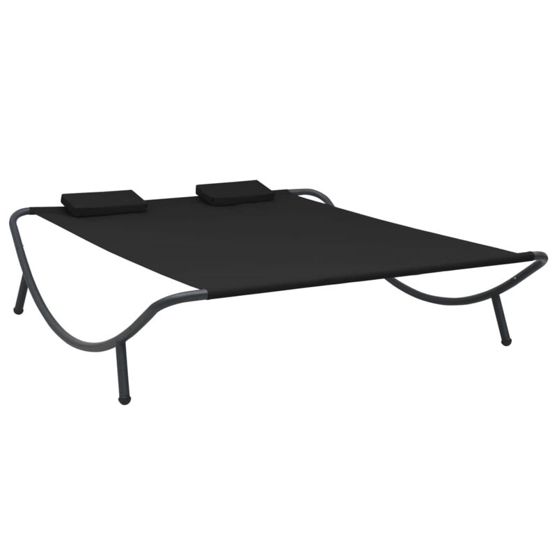 vidaXL Patio Lounge Bed - Weather-Resistant Oxford Fabric, Powder-Coated Steel Frame, Size 78.7" x 68.1" x 17.7", with Two Comfortable Pillows, Easy Cleaning, Ideal for Outdoor Use, Black