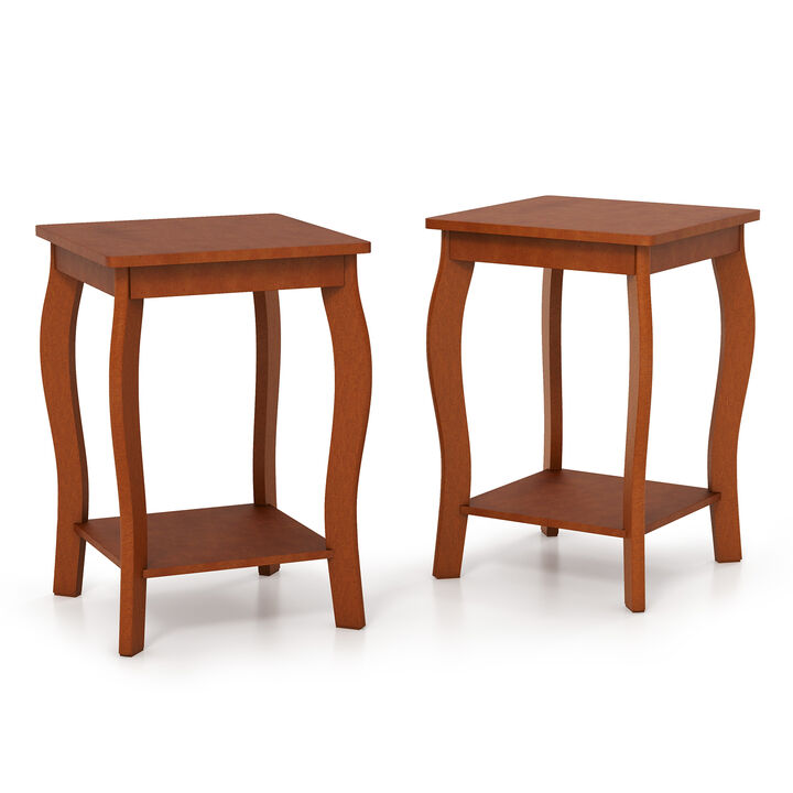 15 Inch 2-Tier Square End Table with Storage Shelf - Walnut