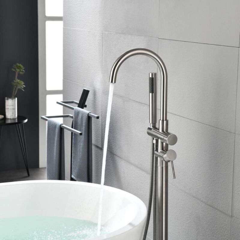 Freestanding Tub Filler Brushed Nickel Standing Bathtub Faucet with Modern Design