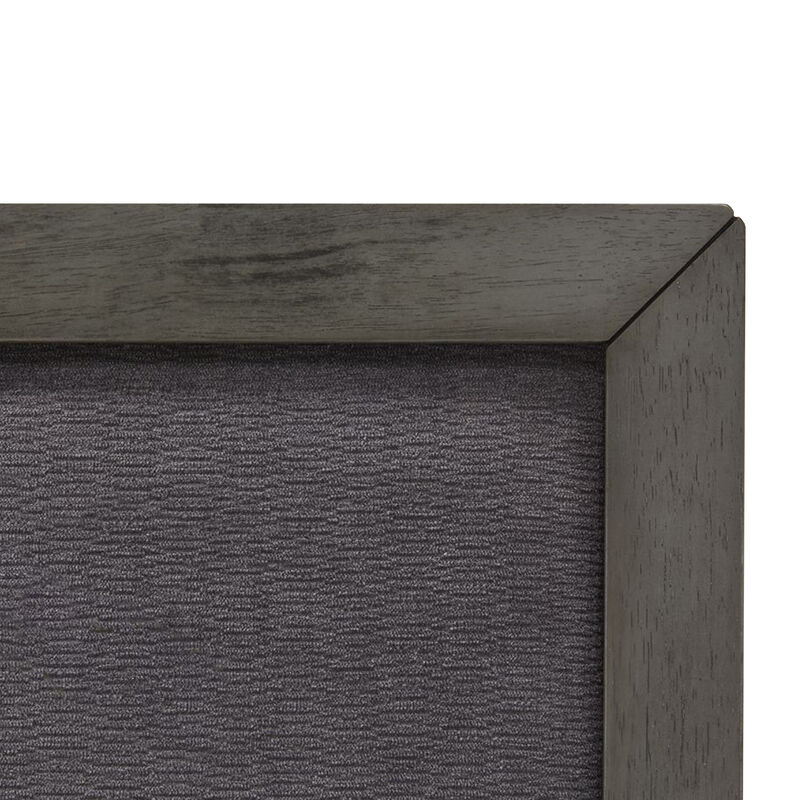Kiran Queen Size Platform Bed, Gray Upholstered Headboard, Wood Frame - Benzara