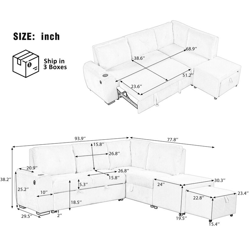 Merax L-shaped Sofa with Movable Ottoman and Stool