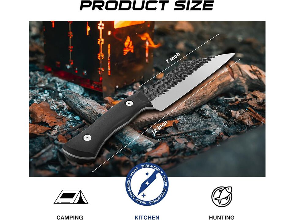 FINTISO Chef Knife 7 inch Viking Knife Japanese Stainless Steel Boning Knife for Meat Cutting Sharp Kitchen