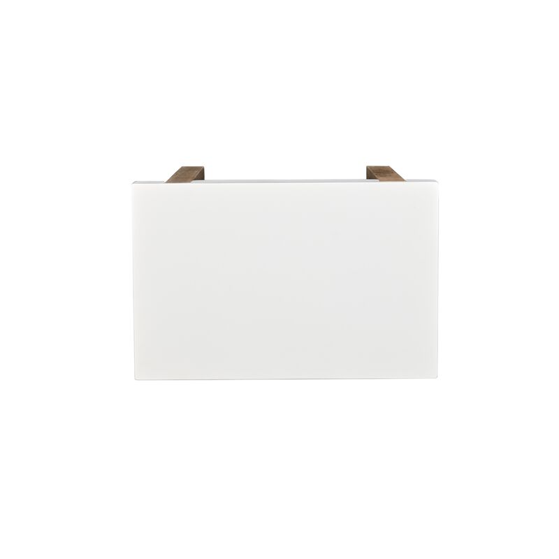 Kerry 20 Inch Rectangular End Side Table, Mango Wood, Sled Base, Glossy White, Natural Brown-Benzara