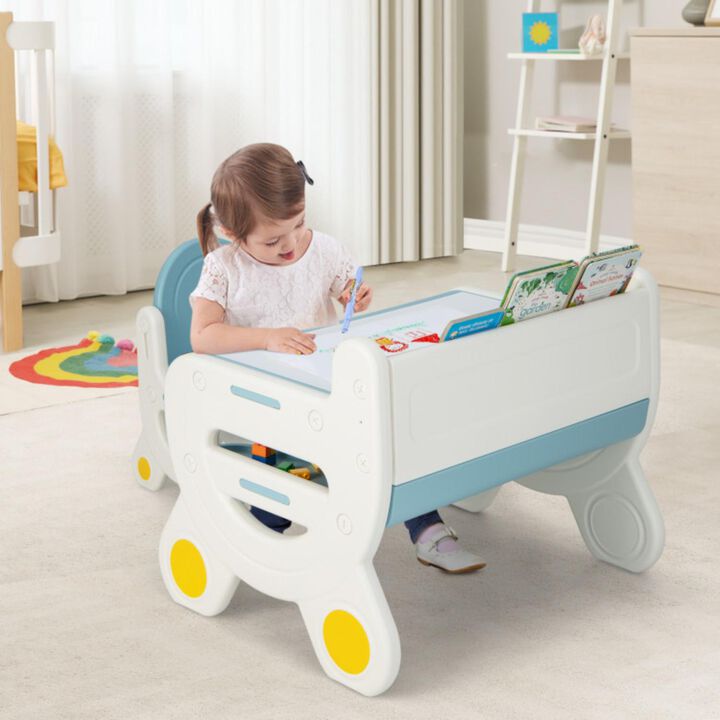 Hivvago Kids Drawing Table and Chair Set with Watercolor Pens and Blackboard Eraser