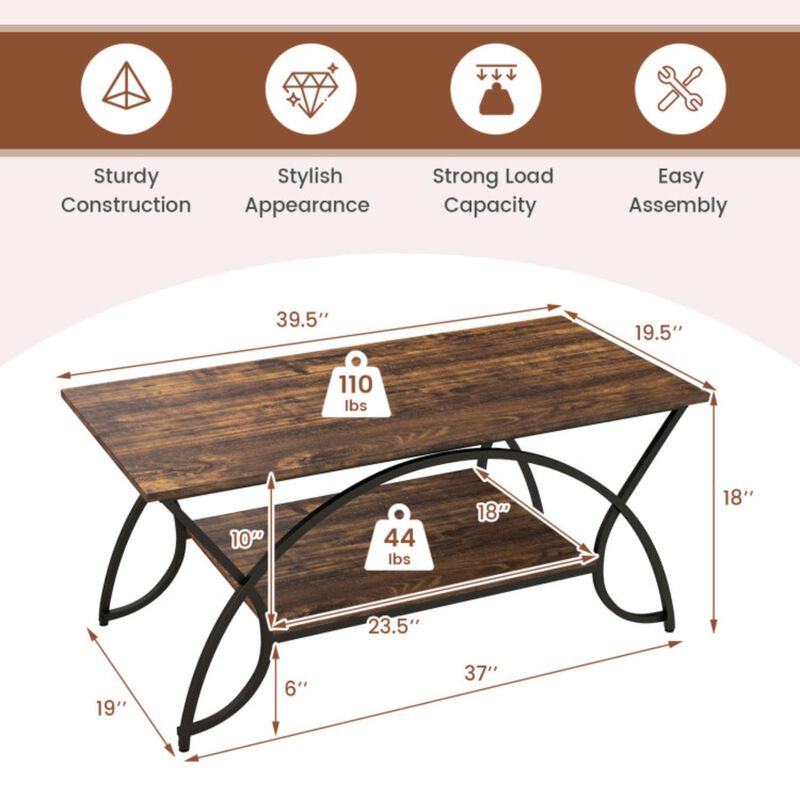 Hivvago 2-Tier Faux Marble Coffee Table with Marble Top and Metal Frame