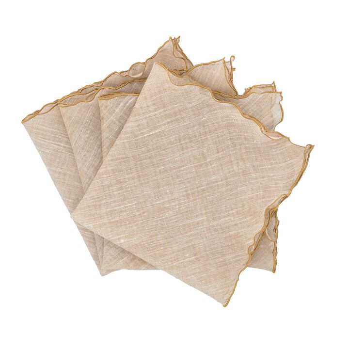 Gold Linen Napkins With Gold Ruffled Edges, Set of 4