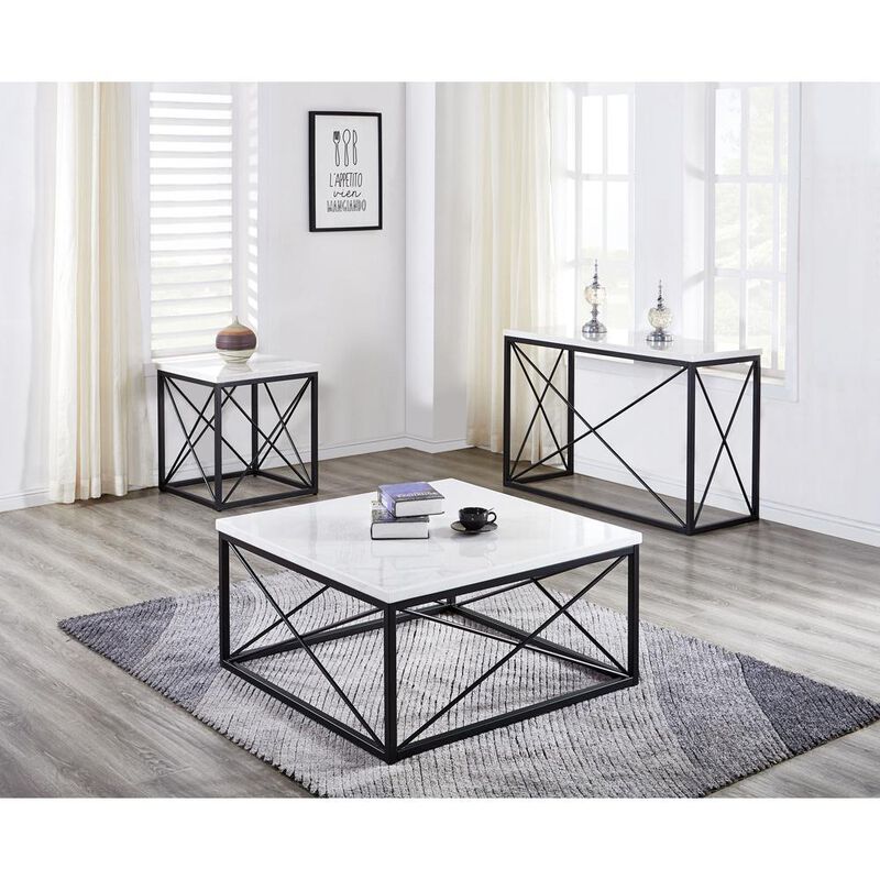 Skyler White Marble Top Rectangle Sofa Table