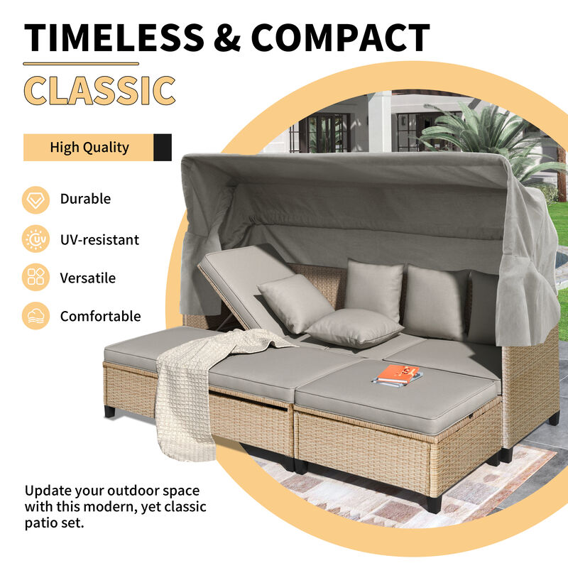 Merax UV-Proof Resin Wicker Patio Sofa Set with Canopy