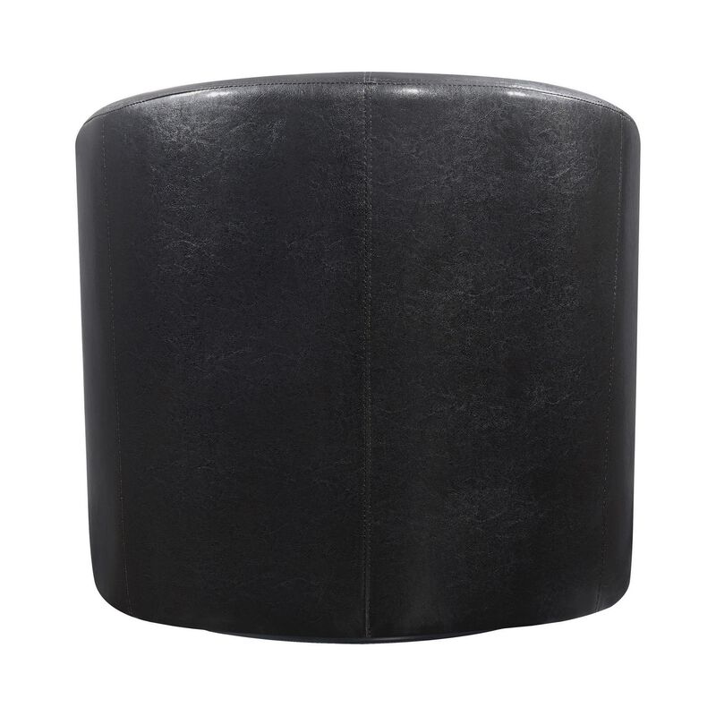 30 Inch Swivel Accent Chair, Barrel Back, Sloped Arms, Brown Faux Leather-Benzara
