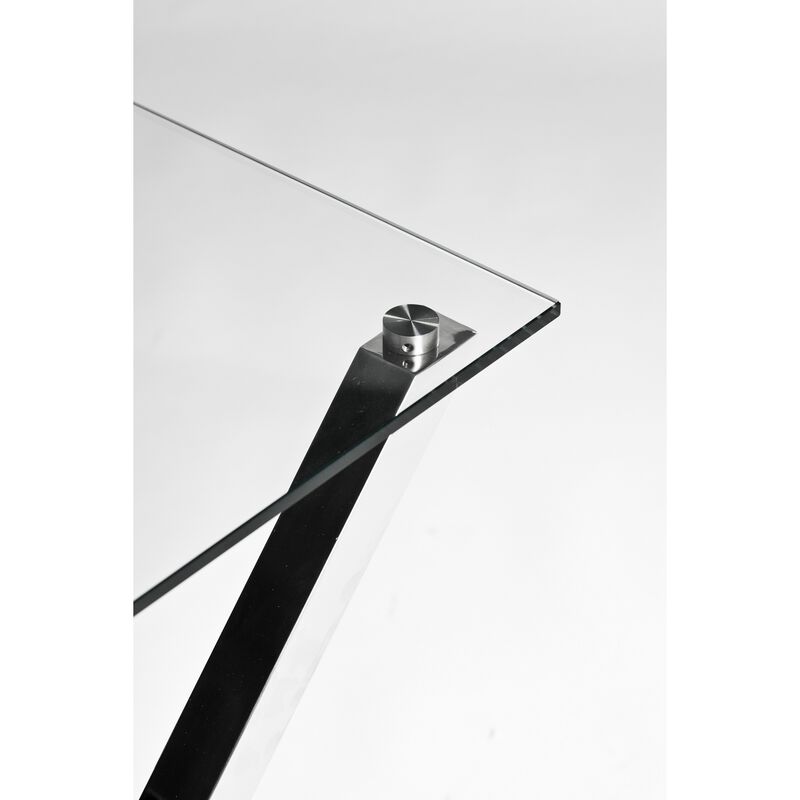 Tia 24 Inch Side End Table, Square Tempered Glass Top, X Shape Steel Legs  - Benzara