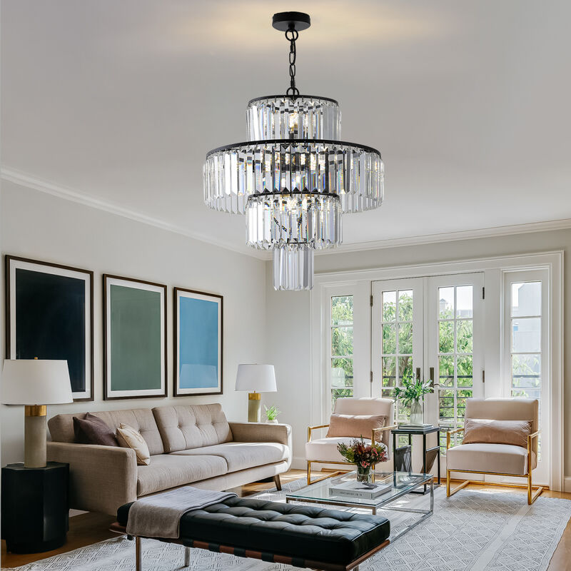 Luxury Black Crystal Chandelier - Dia 19.7 Inch