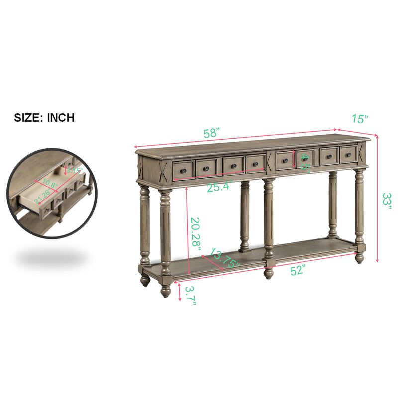 Gewnee 58" Long Sofa Table Retro Console Table Entryway Table , Distressed Black