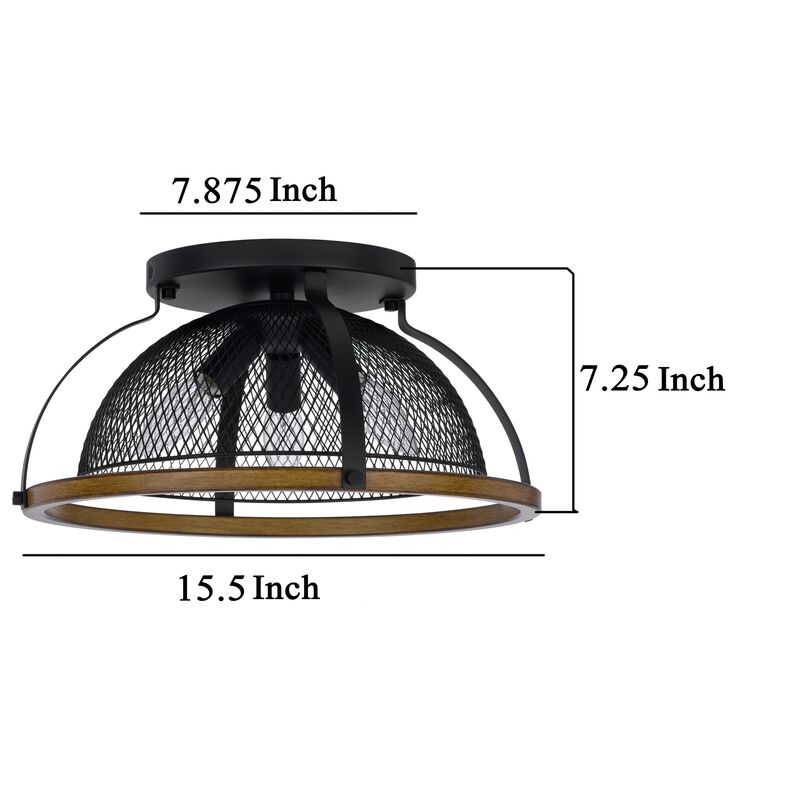 Monty 16 Inch Semi Flush Ceiling Mount Light Fixture, Black Mesh Shade - Benzara