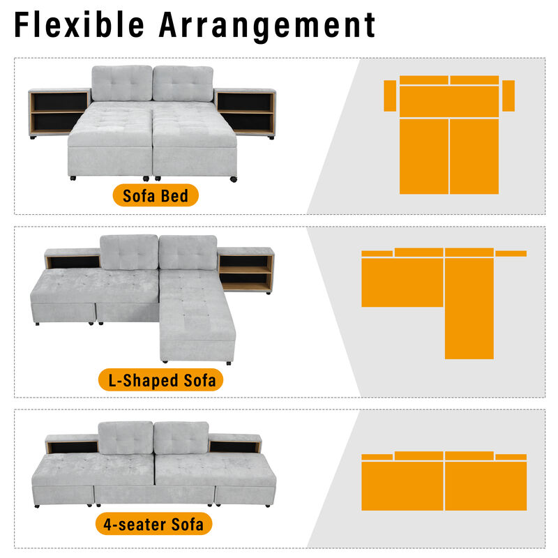 Merax Chenille Sofa Bed Modular Sofa Free-combined Sofa with 2 Storage Racks