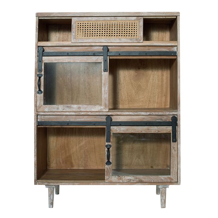 47 Inch Sideboard Server Cabinet, Sliding Doors, Iron, Sandblast White Wood - Benzara