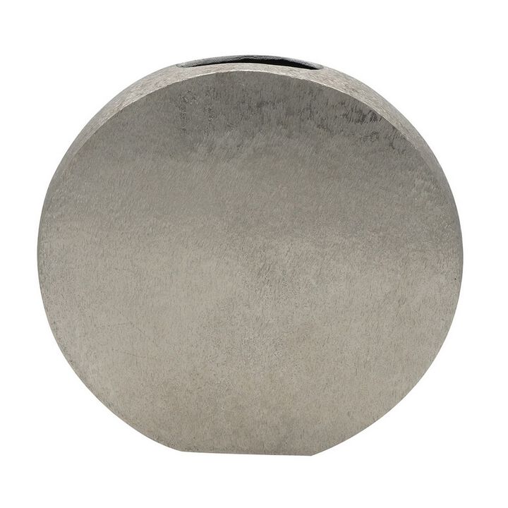 15 Inch Modern Decorative Vase, Round, Silver Finished Aluminum Frame-Benzara