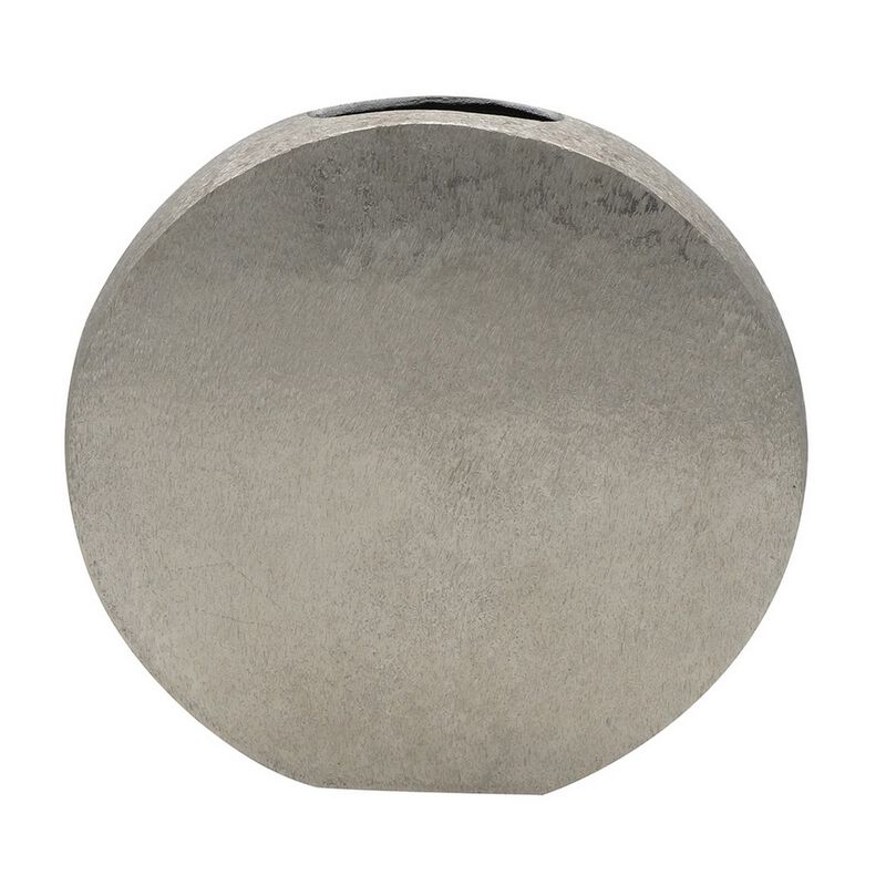 15 Inch Modern Decorative Vase, Round, Silver Finished Aluminum Frame-Benzara