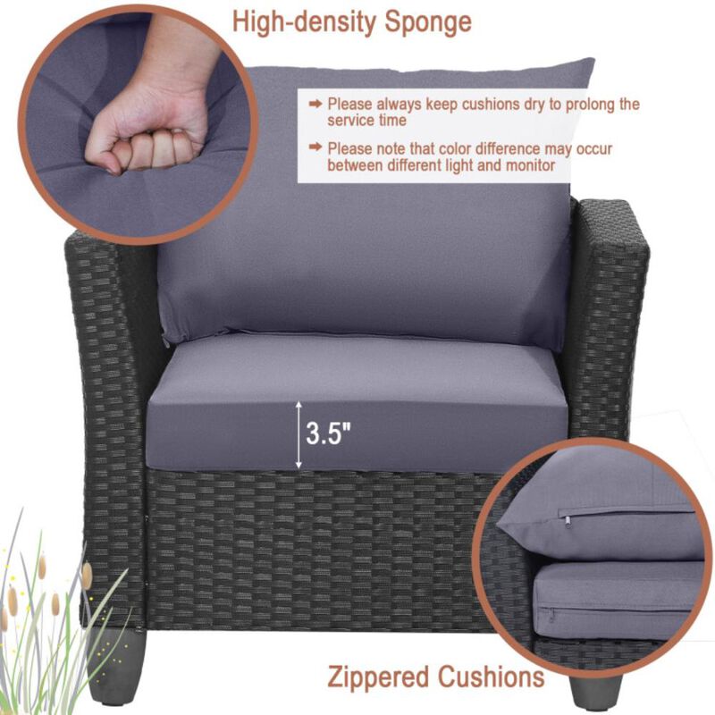 Hivvago 3 Pieces Patio Wicker Furniture Set with Cushions and Acacia Wood Coffee Table Outdoor