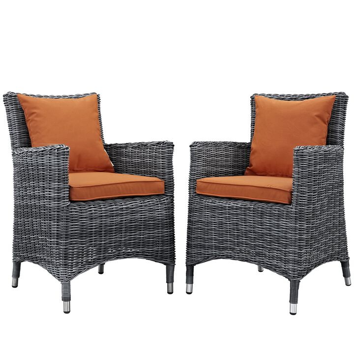 Modway Summon Wicker Rattan Aluminum Outdoor Patio Two Dining Arm Chairs with Sunbrella� Fabric Cushions in Canvas Tuscan