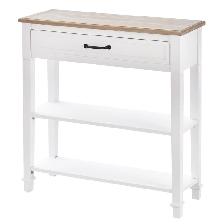 HOMCOM Modern Style Sofa Console Entry Hallway Table with Drawer and Shelves, Sturdy Build, and Large Storage, White