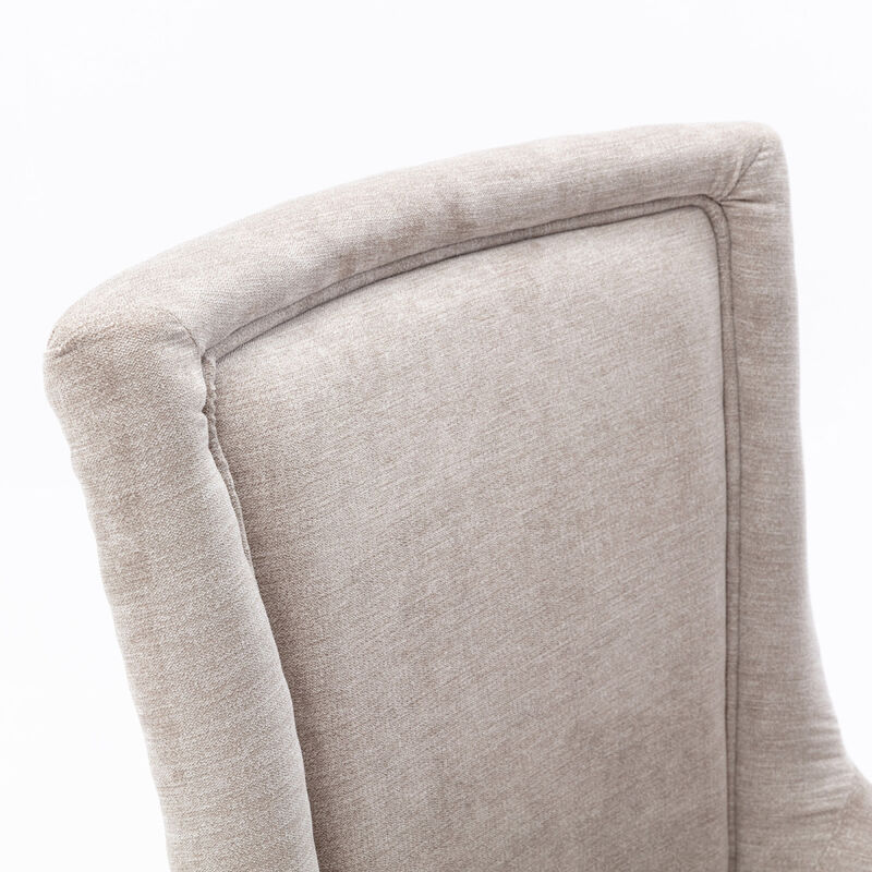 Set of 2 Beige Dining Chairs with Fabric and Wood Legs
