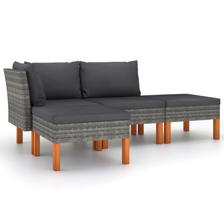 Feno 4pc Outdoor Modular Lounge Sofa Set, 2 Ottomans, Dark Gray Rattan - Benzara