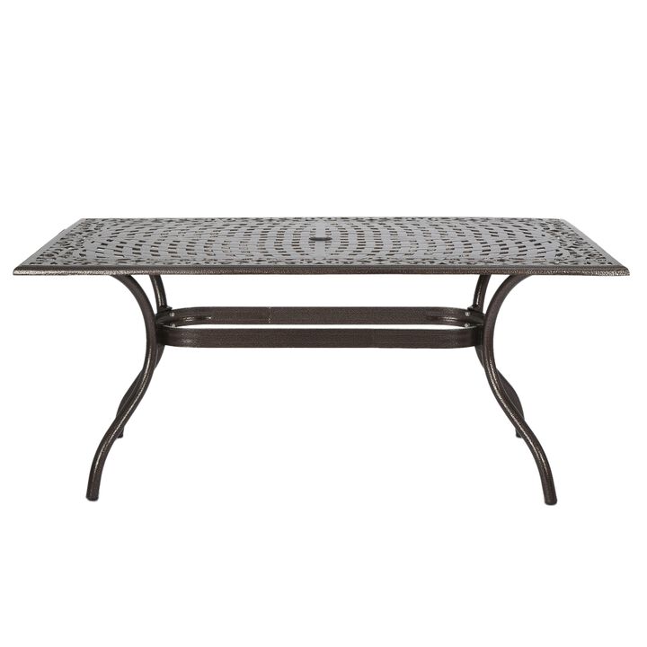 Toni Outdoor Table, 67 Inch Rectangular Top, Lattice Bronze Aluminium