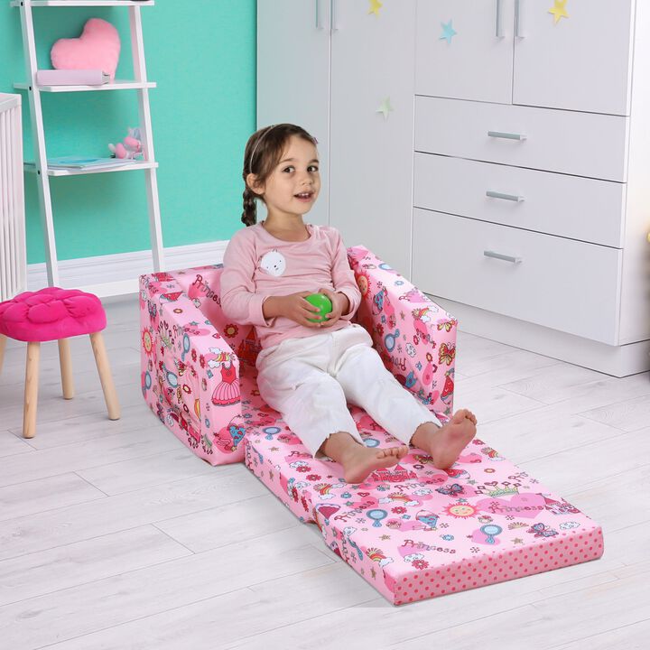 Pink Space Explorer: Convertible Kids Sofa with Fold-Out Design