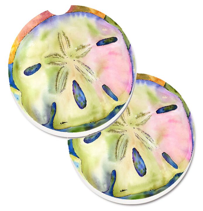 Caroline's Treasures Sand Dollar Set of 2 Cup Holder Car Coasters 8545CARC, 2.56, Multicolor