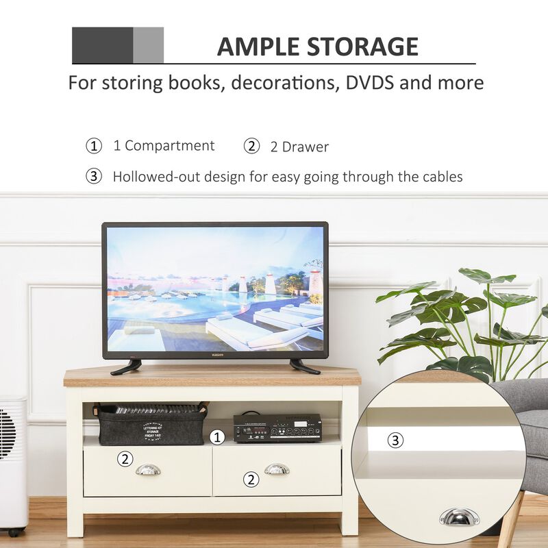 White TV Corner: Entertainment Center for 50" TV with Storage