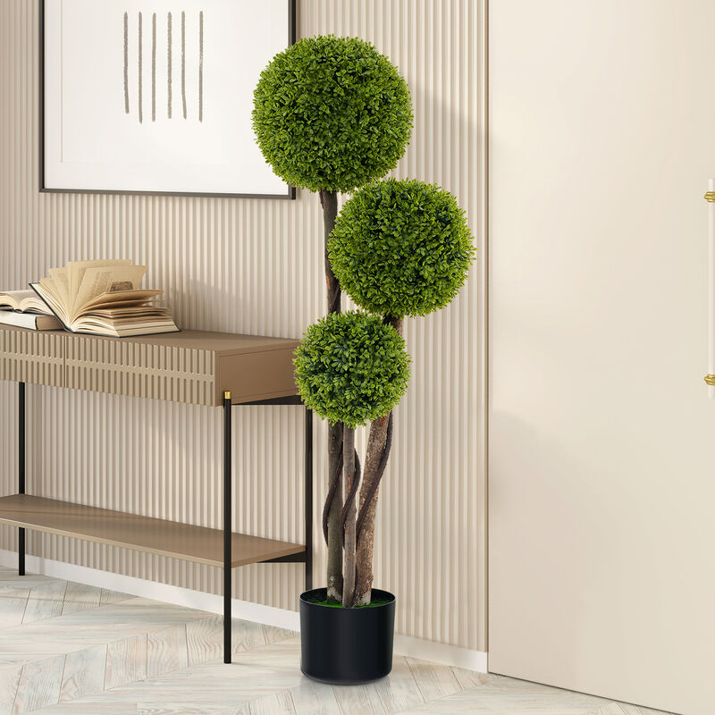 4 FT Artificial Boxwood Topiary Ball Tree in Weighted Pot with Triple Balls – Elegant Garden Decor