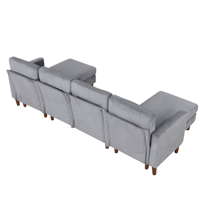 Merax Corduroy Fabric U-shaped Sofa Couch