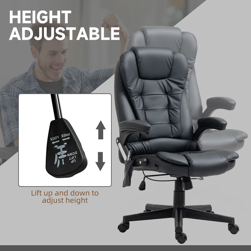 Black Heated Massage Office Chair: 6 Vibration Points, Recliner
