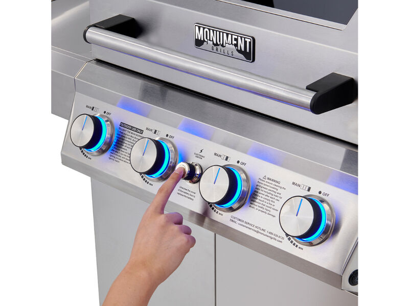 Monument Grills Mesa Series | 4 Burner Mini Stainless Steel Propane Gas Grill With Clearview Lid