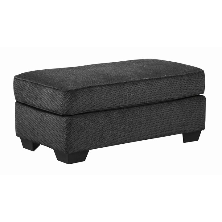 Rectangular Textured Fabric Upholstered Ottoman, Charcoal Gray-Benzara