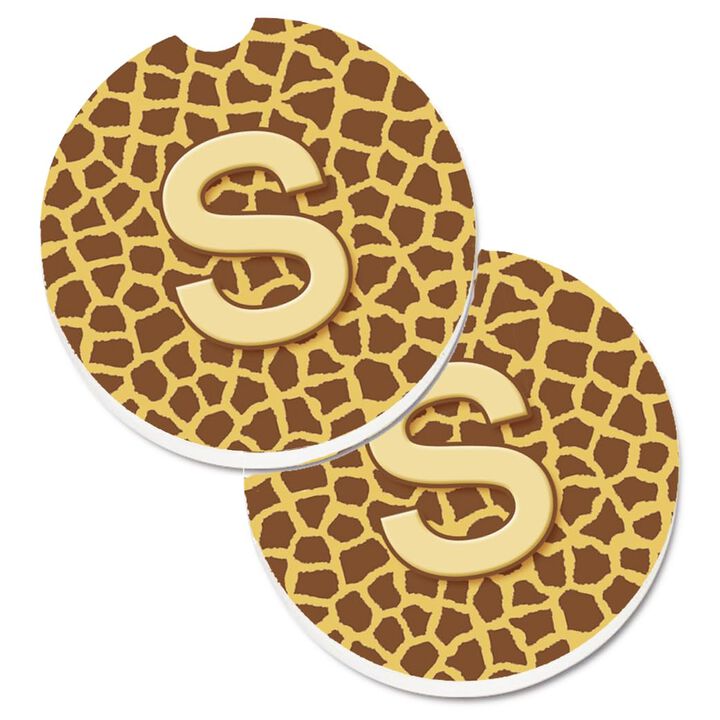Caroline's Treasures Monogram Initial S Giraffe Set of 2 Cup Holder Car Coasters CJ1025-SCARC, 2.56, Multicolor