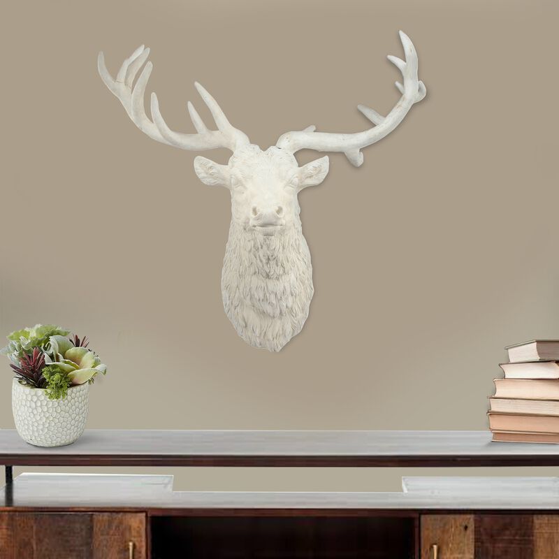 Magnesia Deer Head Wall Accent, White - Benzara