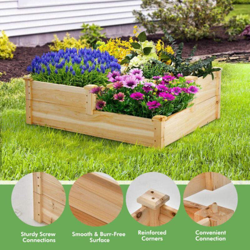 Hivvago 3-Tier Wooden Raised Garden Bed with Open-Ended Base