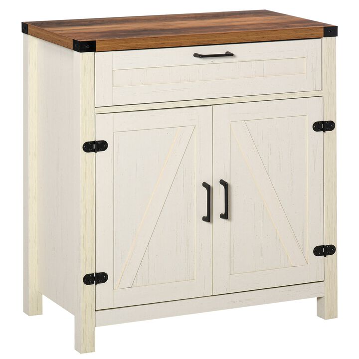 White Kitchen Organizer: Farmhouse Style Sideboard with Drawer