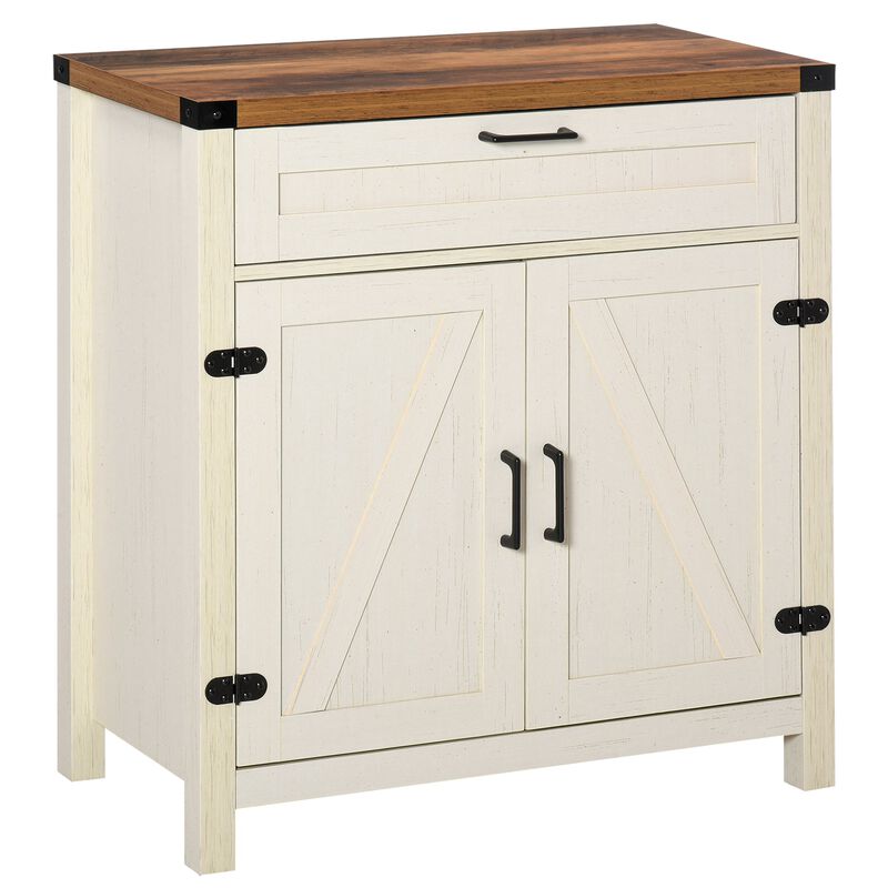 White Kitchen Organizer: Farmhouse Style Sideboard with Drawer