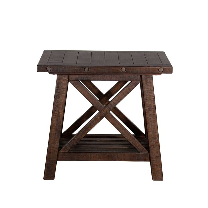 Anva Accent Chairside Table, Dark Brown Mahogany, Rectangular 28 Inch - Benzara
