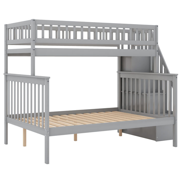 Twin Over Full Stairway Bunk Bed With Storage