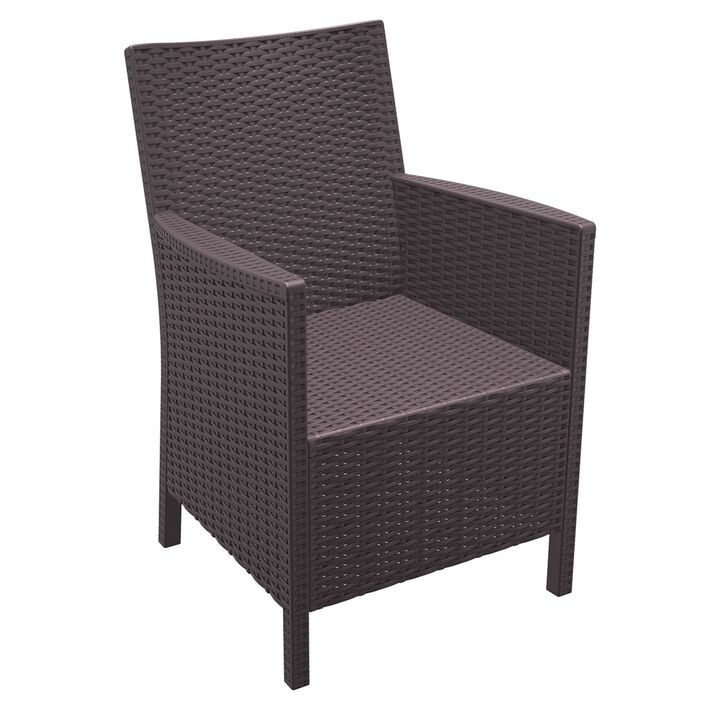 35.5" White Patio Dining Arm Chair with Sunbrella White Cushion